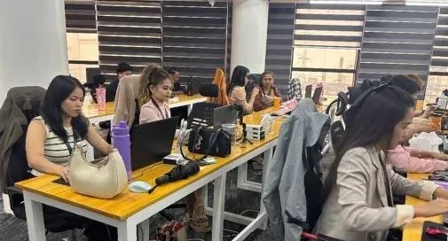 Novaluxia office with staff working on laptops at rows of wooden desks, evidence that a company exists, not that any order will go well